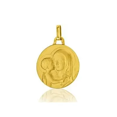 Médaille de la Vierge à l'enfant au bouquet 18 mm en or 18 carats