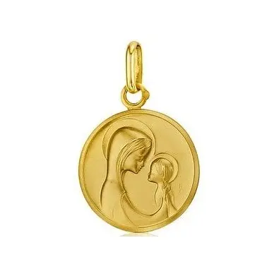 Médaille de la Vierge à l'Enfant moderne 18 mm en or 18 carats