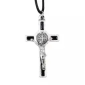 Croix Saint Benoît émaillée 3,5 cm - avec cordon - 1