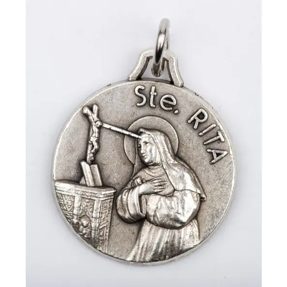 Médaille Sainte Rita - métal argenté -  18 mm