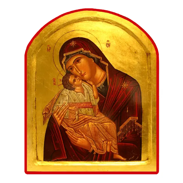 Icône Creuse Arrondie Vierge de Tendresse rouge