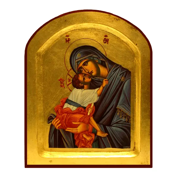 Icône Creuse Arrondie Vierge de Tendresse Bleue