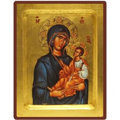 Icône Creuse Vierge Toute Puissante bleue auréolée