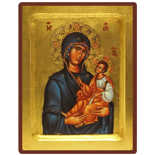 Icône Creuse Vierge Toute Puissante bleue auréolée