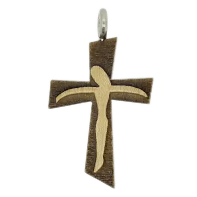 Croix en bois verni avec cordon - Sujet Christ