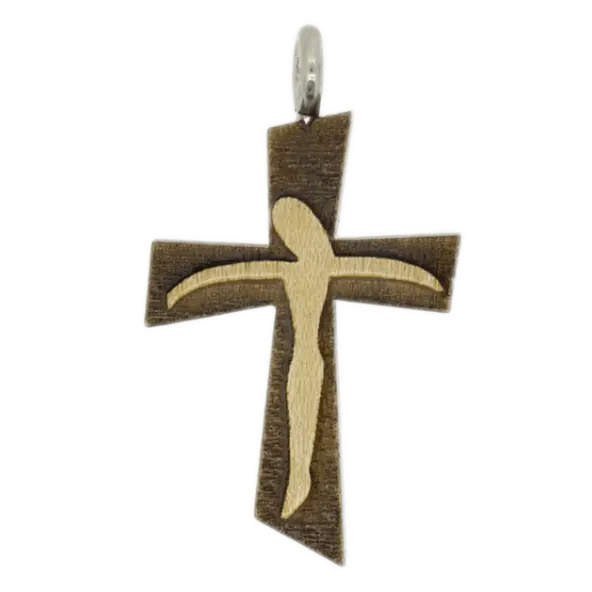 Croix en bois verni avec cordon - Sujet Christ