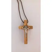 Croix Saint Benoît avec cordon - 5 cm - Bois d'olivier - 1
