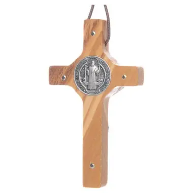Croix Saint Benoît avec cordon - 5 cm - Bois d'olivier