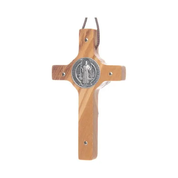 Croix Saint Benoît avec cordon - 5 cm - Bois d'olivier