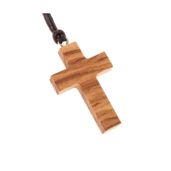 Croix pendentif avec cordon - Bois d'olivier