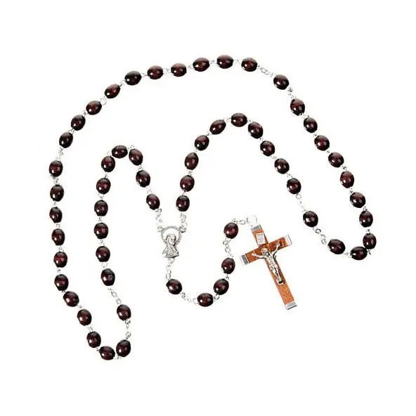 Chapelet en bois sur chaîne - Marron foncé