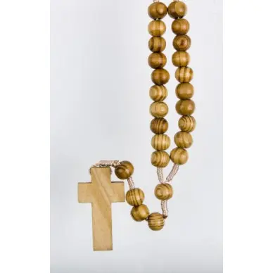 Chapelet en bois sur corde - Bois d'olivier clair - 38 cm
