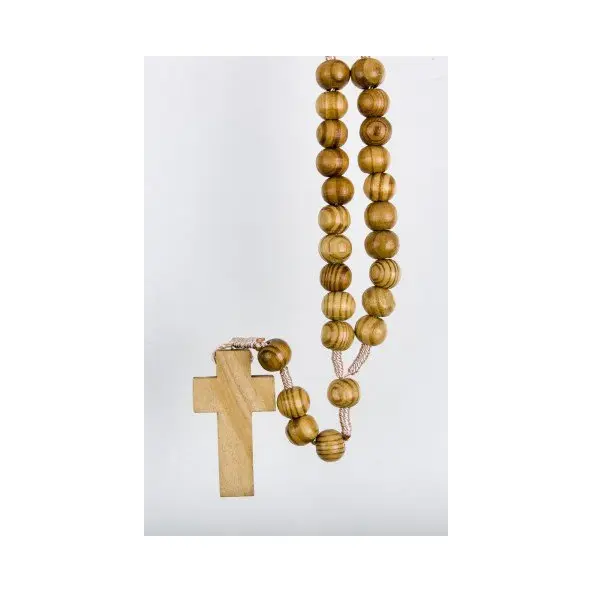 Chapelet en bois sur corde - Bois d'olivier clair - 38 cm