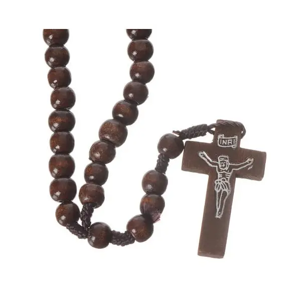 Chapelet en bois sur corde - Marron - 30 cm
