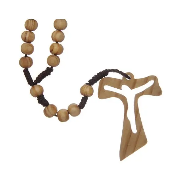 Chapelet Croix en Tau - Bois d'olivier