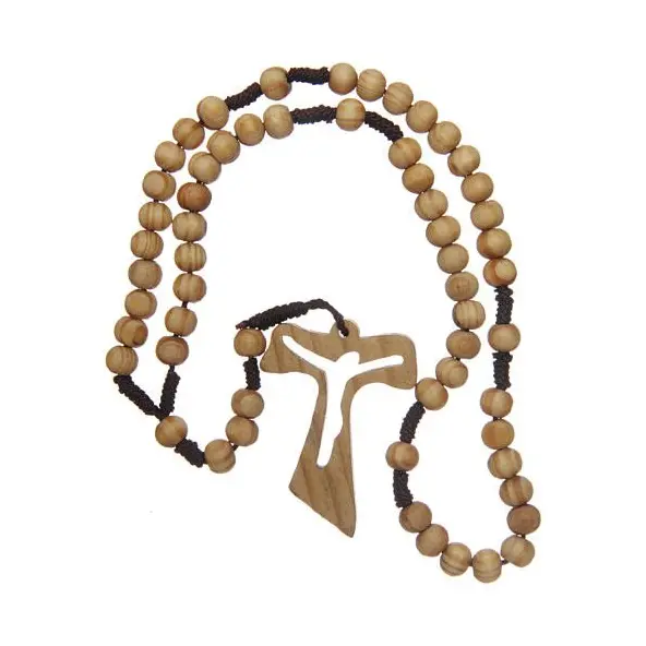 Chapelet Croix en Tau - Bois d'olivier