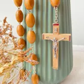 Grand chapelet de pèlerin sur chaîne - Bois d'olivier - 65 cm - 1