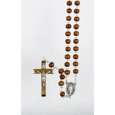 Chapelet sur chaîne - Médaille miraculeuse - Bois marron - 43 cm