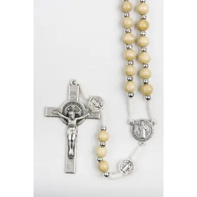 Chapelet Saint Benoît - Bois clair - avec fermoir - 50 cm