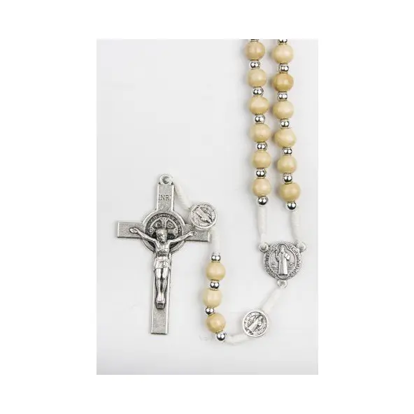 Chapelet Saint Benoît - Bois clair - avec fermoir - 50 cm