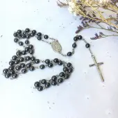Chapelet Vierge Miraculeuse en hématites sur chaîne argentée - 2