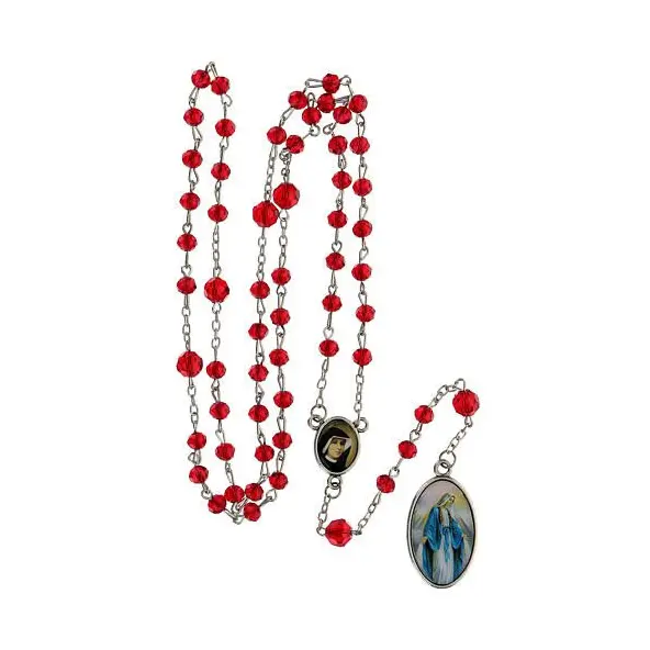 Chapelet Divine Miséricorde en résine rouge + notice