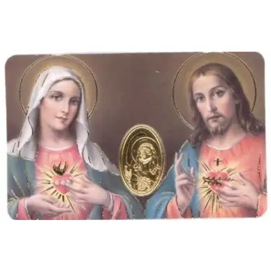 Carte de prière avec poinçon - Sacré-Cœur de Jésus et de Marie