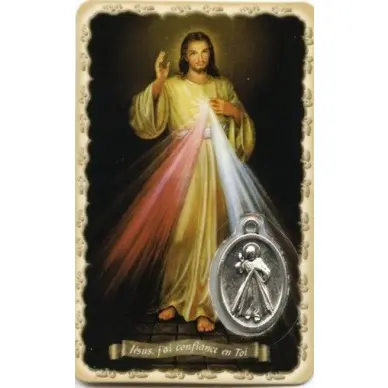 Carte de prière avec médaille en métal - Christ Miséricordieux