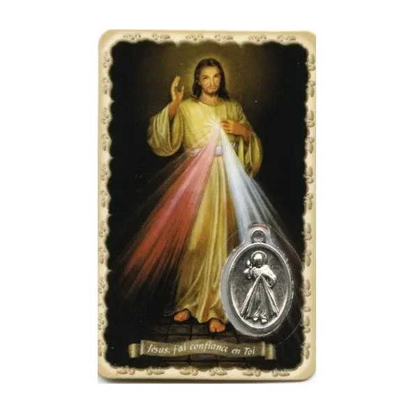 Carte de prière avec médaille en métal - Christ Miséricordieux