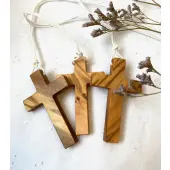 Croix d'aube bois d'olivier avec fin cordon - 8 cm - 1