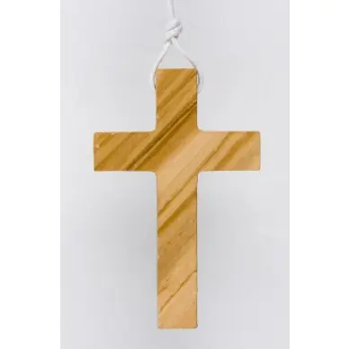 Croix d'aube bois d'olivier avec fin cordon - 8 cm