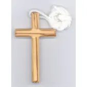 Croix d'aube en bois d'olivier biseautée avec cordon - 9,5 cm - 2