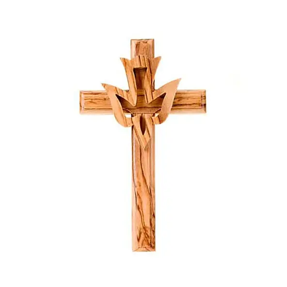 Crucifix avec colombe - Bois d'olivier -12 cm