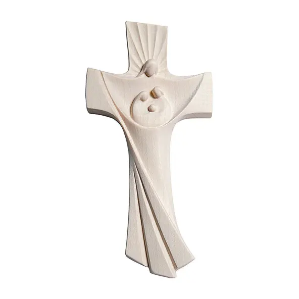 Crucifix Sainte Famille en bois naturel - 12 cm