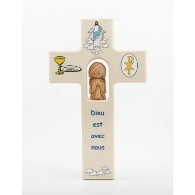 Croix enfantine en bois - Dieu est avec nous