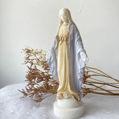 Statue Vierge Miraculeuse colorée en albâtre