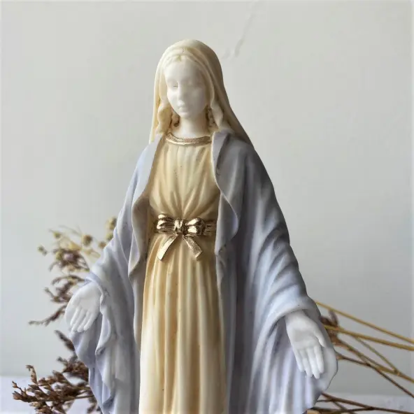 Statue Vierge Miraculeuse colorée en albâtre