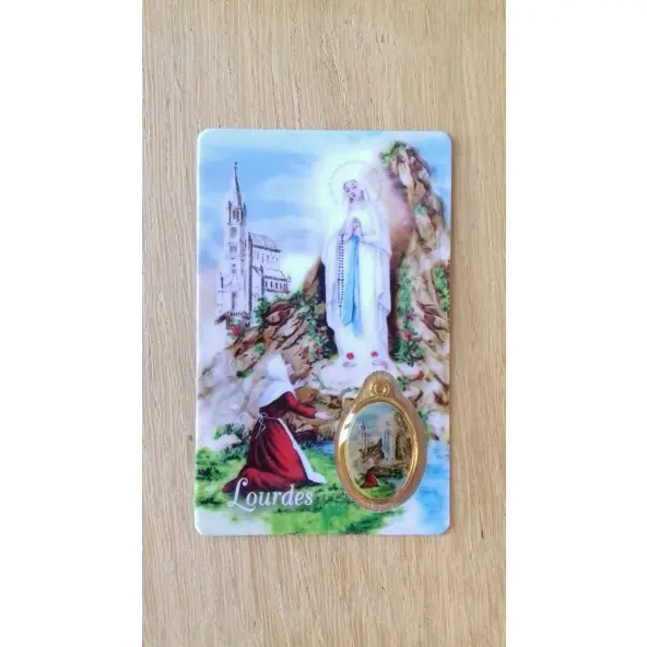 Carte avec prière et médaille - Notre Dame de Lourdes
