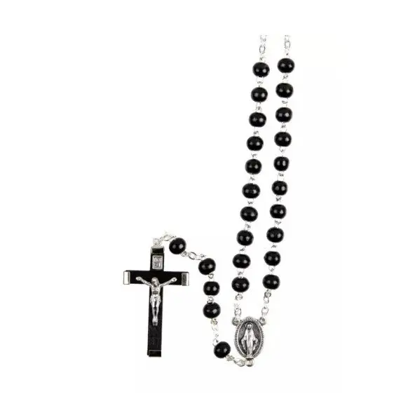 Chapelet sur chaîne en bois noir - 43 cm