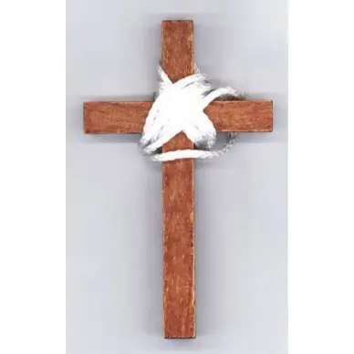 Croix d'aube bois foncé avec cordon - 10 cm