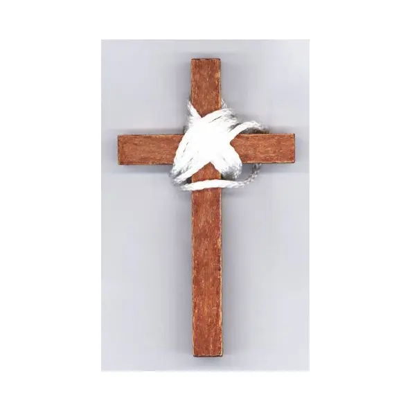 Croix d'aube bois foncé avec cordon - 10 cm