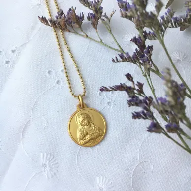 Médaille de la Vierge à l'Enfant - 18 mm - plaqué or