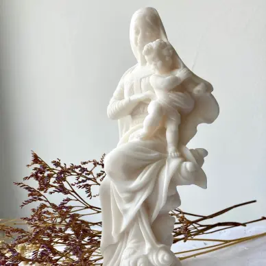 Statue Vierge à l'Enfant en albâtre - 20 cm
