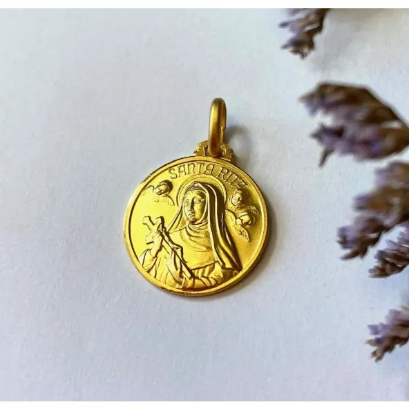 Médaille Sainte Rita portrait - plaqué or
