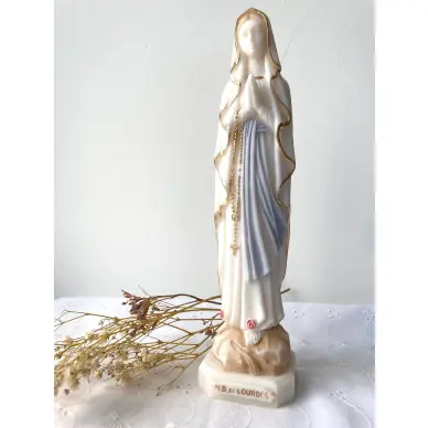 Statue Notre-Dame de Lourdes albâtre coloré - 20 cm