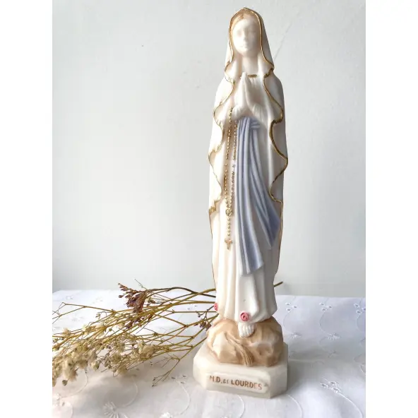 Statue Notre-Dame de Lourdes albâtre coloré - 20 cm