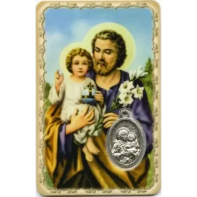 Carte de prière avec médaille en métal - Saint Joseph
