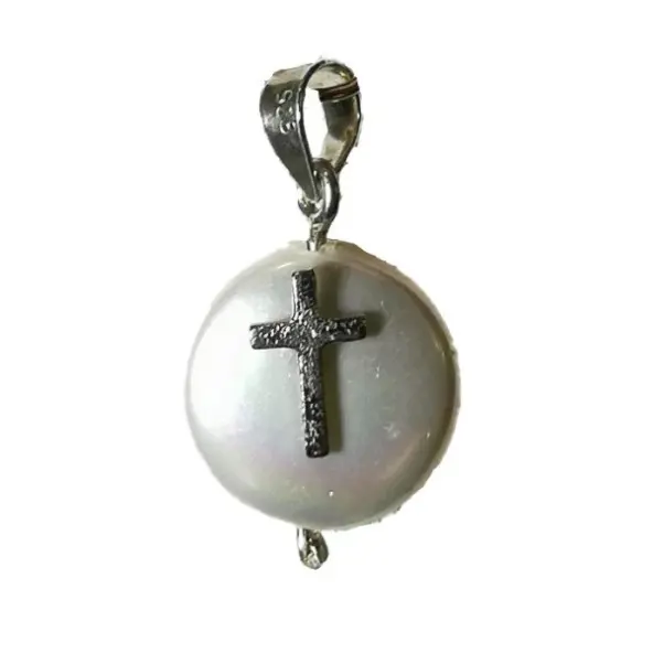 Pendentif croix - Argent et nacre