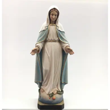 Statue de la Vierge Miraculeuse - bois polychrome - 14 cm