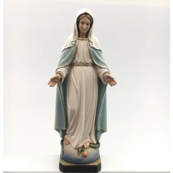 Statue de la Vierge Miraculeuse - bois polychrome - 14 cm